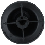 A close-up view of a round, black plastic knob—possibly from Empura Equipment—with a hollow center, four internal spokes forming a cross, and a central hole featuring a small semicircular notch. The matte surface appears slightly textured.