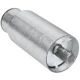 A cylindrical metal component with a brushed finish, this Empura Equipment part features a protruding threaded rod on one end and a slightly recessed, smooth cap on the other. The object is photographed at an angle, showing side and end details.