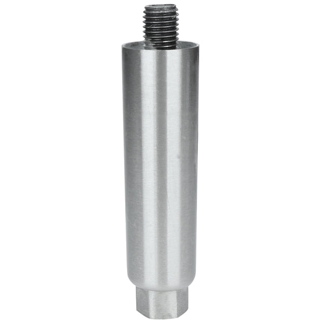 A cylindrical metal shaft from Empura Equipment with a smooth, brushed finish, featuring external threading at the top and a hexagonal base at the bottom. The shaft is vertically oriented, resembling replacement legs, isolated on a white background.