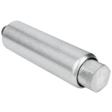 A metallic cylindrical object with a smooth, brushed finish, this item is likely a part of Empura Equipment. One end is flat and squared with a protruding square rod, suggesting it may function as one of the equipment’s legs. Shown on a white background.