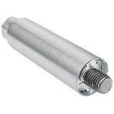 A close-up of an Empura Equipment metal pin with a smooth surface, featuring a threaded screw end and a slightly tapered opposite end—ideal for repairing or replacing Empura Parts such as legs. The metal appears polished against a white background.