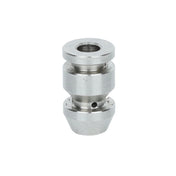 A small, metallic, cylindrical machined part with a central hole, two wider sections separated by a narrower middle, and a beveled bottom edge, shown against a white background. This smooth silver-gray piece is designed for use with Empura Equipment.