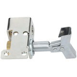 A close-up of a metal window latch lock with a shiny silver finish, similar to Empura Parts. The latch has a rectangular base with mounting holes and a rotating lever arm that extends outward, designed to secure a window when installed.
