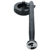 The EMHP Heavy Duty Series black metal pipe threading tool features a round die head with a circular opening and a long, engraved handle—ideal for threading pipes during back burner assembly or installing an assembled burner.