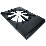 A black cast iron cooking grate from Empura Parts, model ESP-1, features a circular center opening, angular support bars radiating outward, and a wide curved front ledge. Its matte textured surface gives it a modern, functional look.