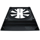 A black, rectangular plastic component with a large circular cutout and multiple spokes, resembling a cooking grate. The base has raised edges, small posts at the corners, and ESP-1 product numbers molded into the flat surface.
