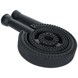 A black cast iron double-ring gas burner with two inlet pipes on one end, ideal as a burner assembly or Empura replacement for a stock pot range. It features two concentric rings with multiple small outlet holes for even flame distribution.