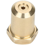 A close-up view of a brass LP nozzle with a hexagonal base and a small circular hole at the top, commonly found in Empura Equipment. The shiny, slightly reflective metal surface is typical of quality Empura Parts used in 3D printers or gas burners.