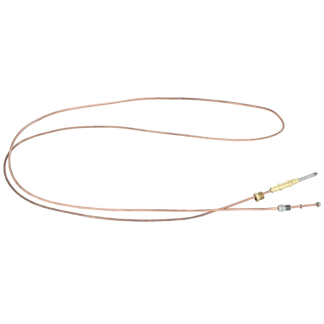 A long, thin copper thermocouple wire from Empura Parts with metal connectors and fittings at both ends, loosely coiled in a loop. The flexible wire is designed for use in thermal coupling or gas appliance safety systems.