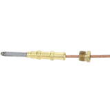 A close-up of a metallic thermocouple with a brass threaded fitting, copper wire, and silver-colored tip, set against a white background. This Empura Equipment thermal coupling highlights detailed textures and precise connections.