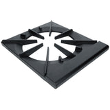 A black, square Empura Parts ESP-1M cast iron cooking grate with elevated prongs, an open circular center, and a solid, raised front edge. Its matte, slightly textured surface supports cookware above the gas flame on your stove.