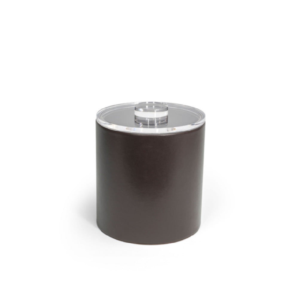FOH RIB020BRL21 3.5qt Round London Ice Bucket Brown With Acrylic Lid Includes One RIB017BRL21-BTM 3.5qt Round London Ice Bucket Base Brown