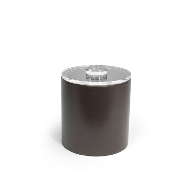 FOH RIB020BRL21 3.5qt Round London Ice Bucket Brown With Acrylic Lid Includes One RIB017BRL21-BTM 3.5qt Round London Ice Bucket Base Brown