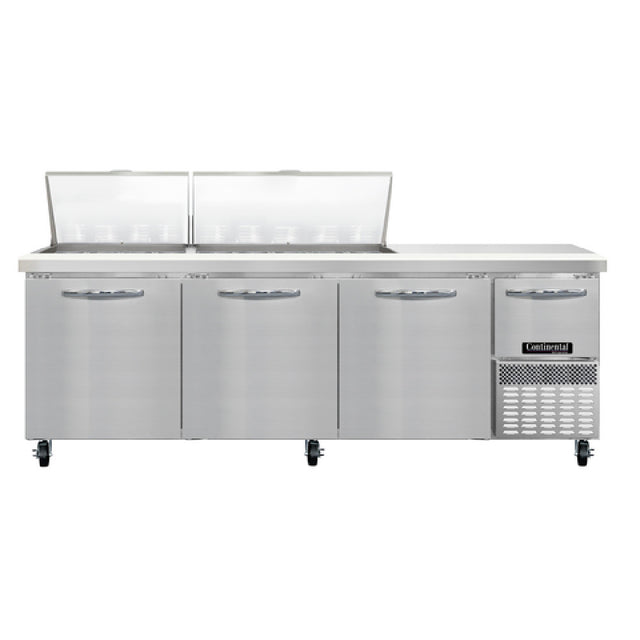 Continental Refrigerator RA93N27M Refrigerated Base Sandwich Unit 93"W 300 Series Stainless Steel (Mighty) Top With (27) 1/6 Size X 4" Deep Pans