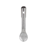 A single stainless steel tablespoon viewed from above on a white background. The spoon has a rounded bowl and a flat handle with measurement markings, making it a versatile measuring spoon for any kitchen.