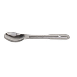 A single stainless steel spoon with a rounded bowl and a handle featuring a small hole near the end, set against a plain white background. The simple, utilitarian design makes it dishwasher safe and ideal for everyday use.