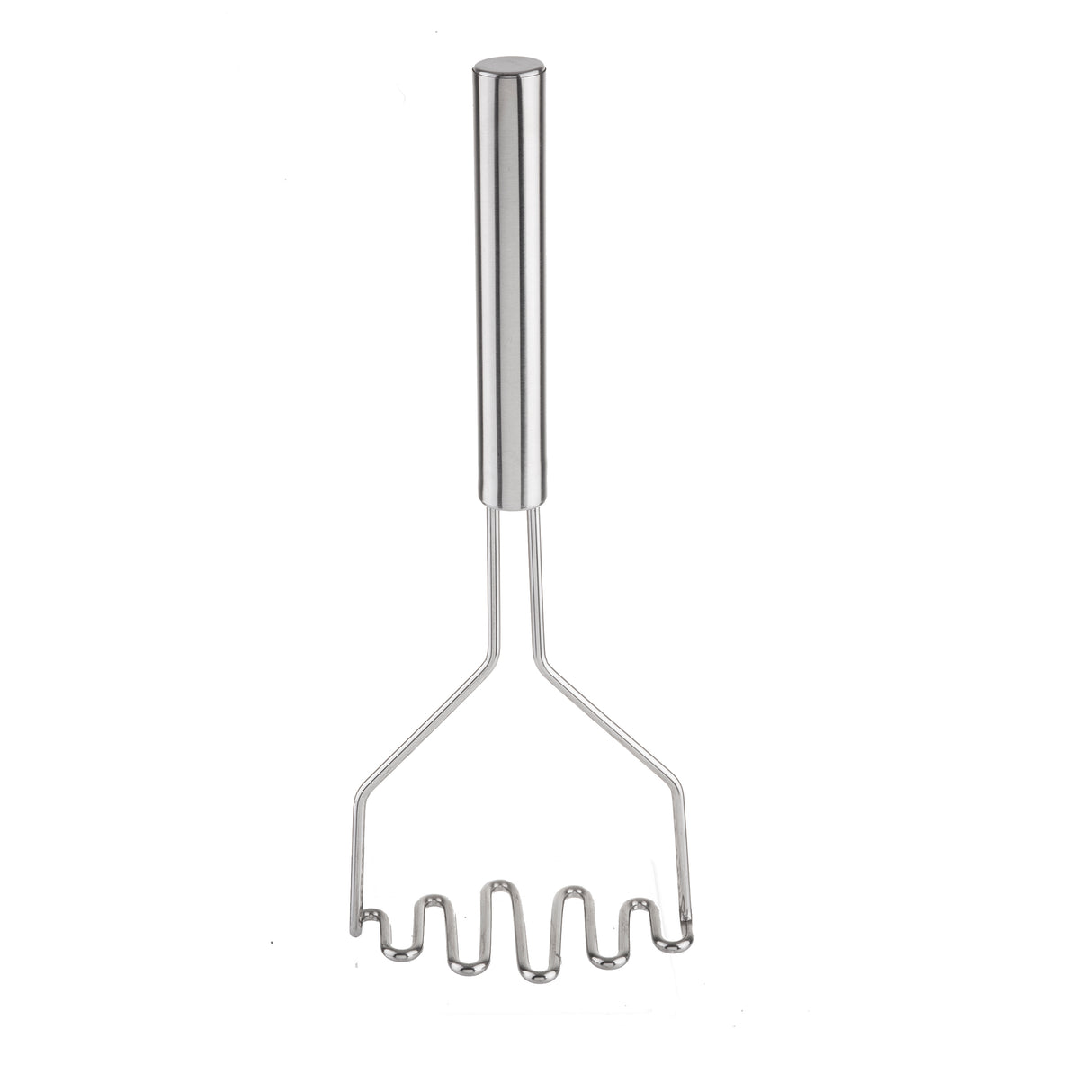 The TableCraft potato masher features a stainless steel handle and a zigzag mashing plate, perfect for crushing cooked potatoes or soft foods. Photographed against a plain white background.