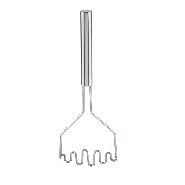 The TableCraft potato masher features a stainless steel handle and a zigzag mashing plate, perfect for crushing cooked potatoes or soft foods. Photographed against a plain white background.