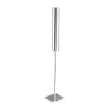 The TableCraft potato masher features a sleek stainless steel handle and a flat, zigzag mashing plate, standing upright on a white background. Its modern design boasts smooth surfaces and clean lines for efficient mashing.