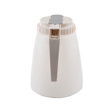 A white plastic All Purpose Dispenser pitcher, 48 oz., with a beige lid and handle, viewed from the front. The BPA free lid features a rectangular flip-top spout, and the slightly textured handle extends vertically down the pitcher. Plain white background.