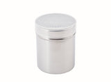 A small, cylindrical, stainless steel container with a screw-on lid. The lid is embossed with the word “Vanilla” and has small holes, suggesting it’s a gourmet coffee shaker or spice jar. The background is plain white.
