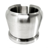A shiny, metallic, cylindrical beverage dispenser with a wide opening, slightly flared rim, rounded body, and flat circular base. The brushed stainless steel finish gives it a reflective look. Lighting highlights its smooth texture.