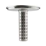 A stainless steel cylindrical infuser filter with evenly spaced round holes and an attached flat, circular top plate. Its smooth, reflective surface offers durability, easy cleaning, and is dishwasher safe. The image is on a white background.