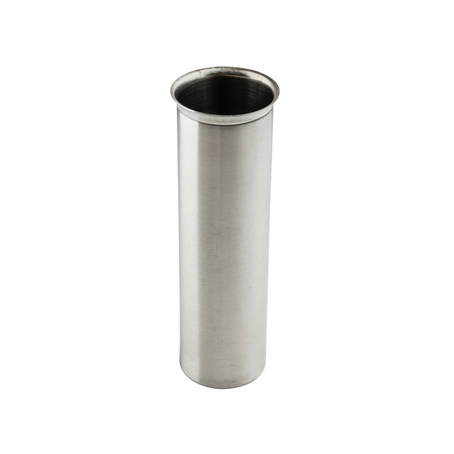 A tall, cylindrical stainless steel cup with a smooth, brushed finish and a slightly flared rim, pictured against a plain white background. Ideal for use with beverage dispensers or as a replacement ice core insert. The cup is empty and viewed from above.