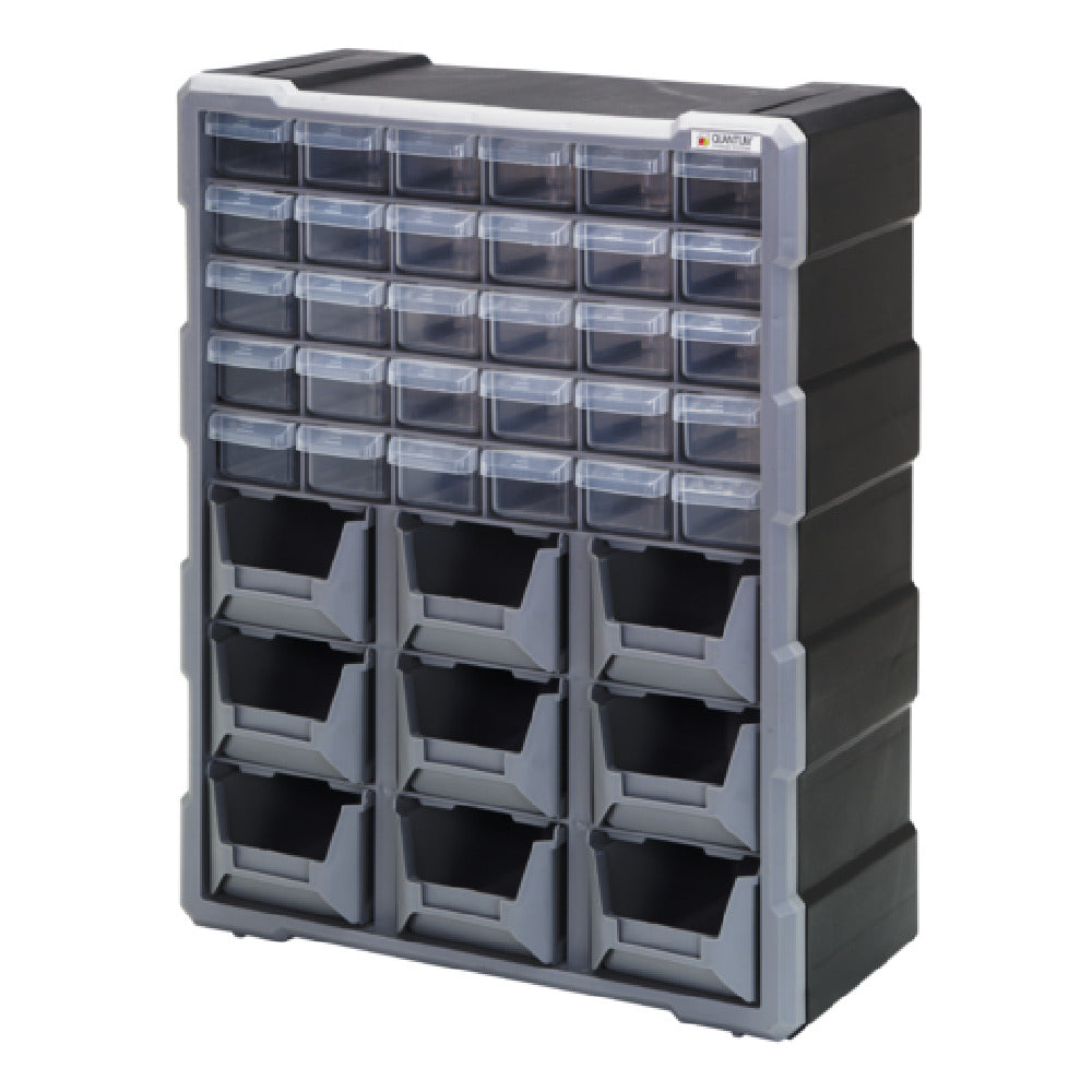 Quantum PDC-930BK Plastic Drawer Cabinet 6-1/4"L X 15"W X 18-3/4"H Includes (30) 5-1/2"L X 2"W X 1-1/4"W And (9) 5-1/2"L X 4-1/4"W X 2-3/4"H Bins