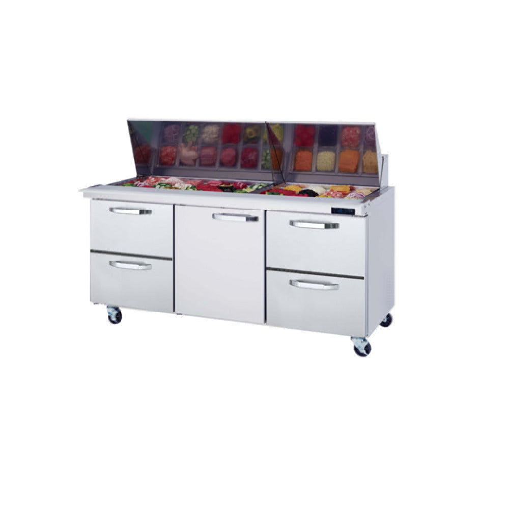 Blue Air BLMT72-D4RL-HC - Mega Top Sandwich Prep Table, Three-section, 72-3/8"W