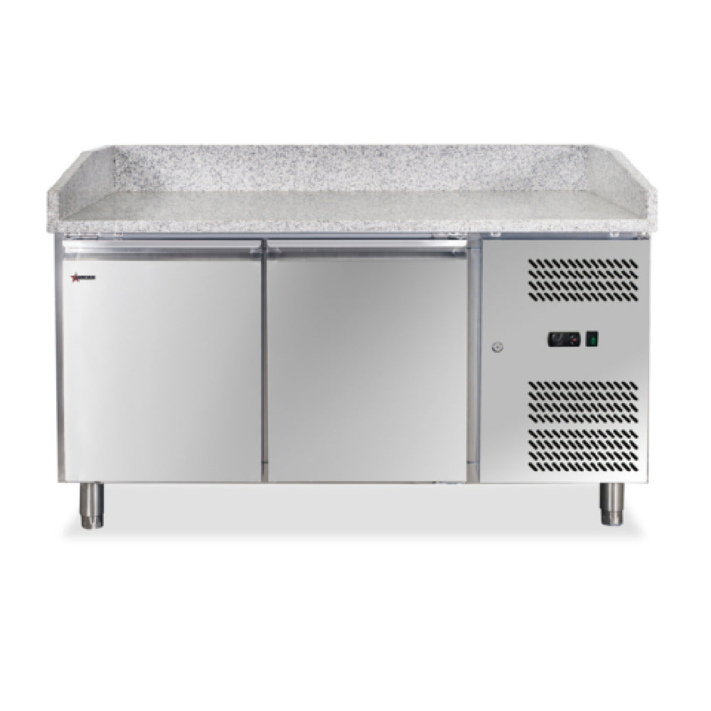 Omcan 39592 (PT-CN-0390) Refrigerated Pizza Prep Table With Granite Top Two-section