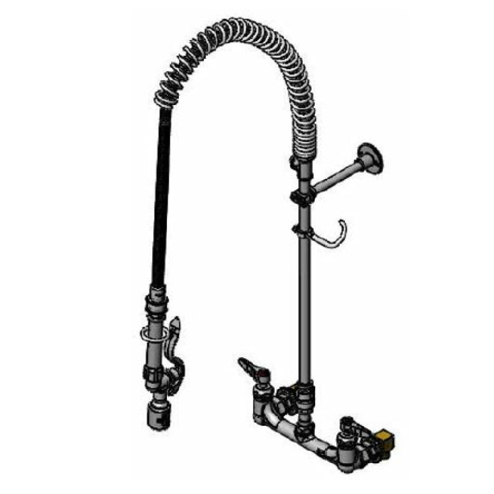 T&S Brass B-0133-CR-VBJSTK EasyInstall Pre-Rinse Unit 8" Wall Mount Mixing Faucet With Polished Chrome Plated Brass Body