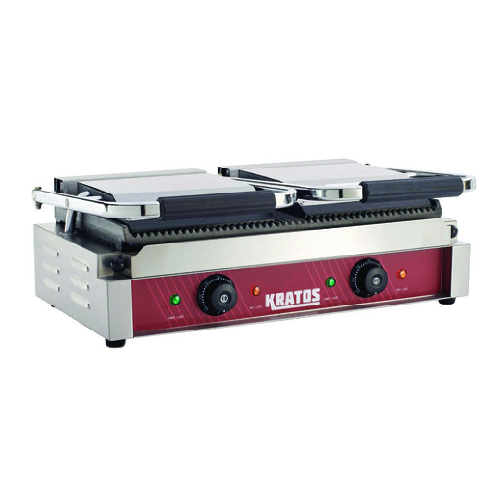 Hubert 20135 - Kratos® Commercial Double Panini Grill, Grooved Plates, 18.7"X9" Plate