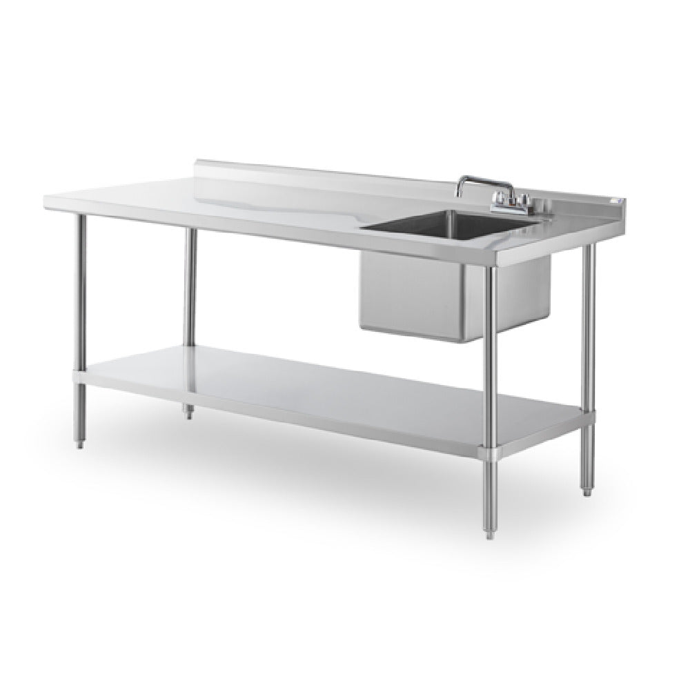 Steel Works Stainless SWSTM-3072WS-R-316 Sink Table 30" X 72" X 35-1/2"H With 2" Backsplash And 1/2" Marine Edges At 3 Sides 16ga/304 Stainless Steel