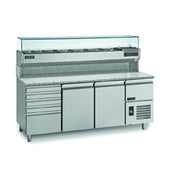 RositoBisani PC215 - Refrigerated Pizza Prep Table With Upper Refrigerated Toppings Rail Display Case