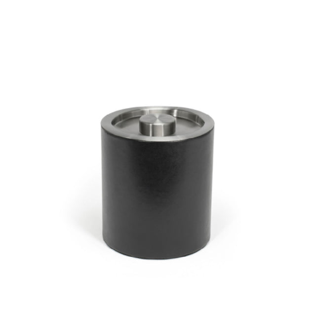 FOH RIB063BKL21 2qt Round London Ice Bucket Black With Brushed Stainless Lid