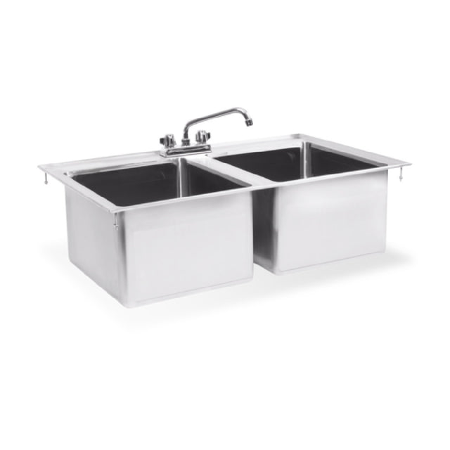 Steel Works Stainless SWDIS-2FB162012 Drop In Sink 25" X 37" X 12"H Cut Out Size 24-1/4" X 361/4" 2 Fabricated Bowl:16" X 20" X 1216ga/304 Stainless Steel Top
