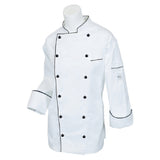 Mercer Culinary M62095WB2X Renaissance Women's Jacket Traditional Neck (12) Push Through Black Buttons