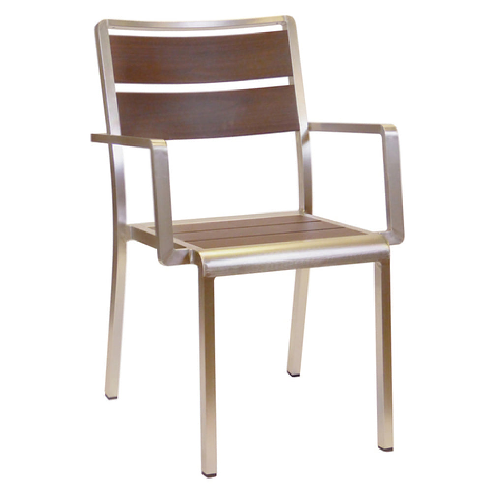 Emuamericas, Llc A1120-22-404 - Sid Stacking Arm Chair, Indoor/outdoor, Wood-look Aluminum Slat Back And Seat