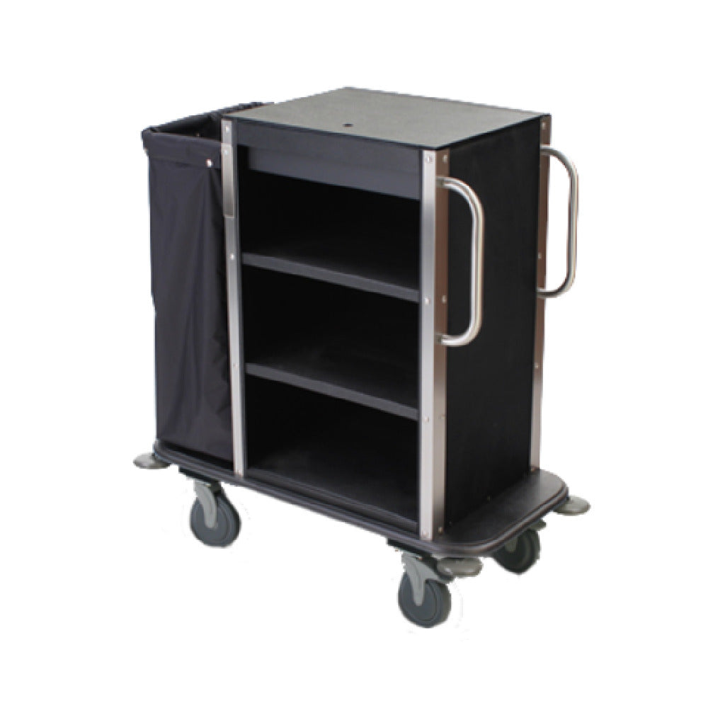 Forbes Industries 2280 Plastic InRoom Housekeeping Cart Three Shelves In A 24" W X 18" D X 36.25" H Cabinet With Stainless Steel Accent Corners And Vertical Handles On One End And Full Size Low-profile Handle On The Other