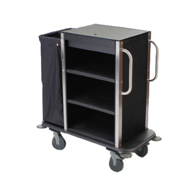 Forbes Industries 2280 Plastic InRoom Housekeeping Cart Three Shelves In A 24" W X 18" D X 36.25" H Cabinet With Stainless Steel Accent Corners And Vertical Handles On One End And Full Size Low-profile Handle On The Other