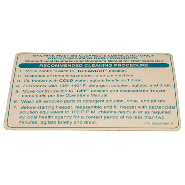 Saniserv SS10035 Saniserve Cleaning Decal