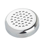 A small, shiny, chrome plated circular metal object with a domed shape. Its top surface features a grid of evenly spaced round holes. This Replacement Top fits the TableCraft 800TCH and is set against a white background.