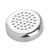 A small, shiny, chrome plated circular metal object with a domed shape. Its top surface features a grid of evenly spaced round holes. This Replacement Top fits the TableCraft 800TCH and is set against a white background.