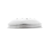 A close-up side view of a metallic, dome-shaped lid with a perforated top, featuring several small holes, isolated on a white background. The object appears to be the lid of a salt or pepper shaker.