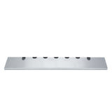 A rectangular, silver metal knife holder from Empura Equipment with six evenly spaced U-shaped slots along its length, designed to hold knives horizontally. The smooth, minimalist surface is photographed against a white background.