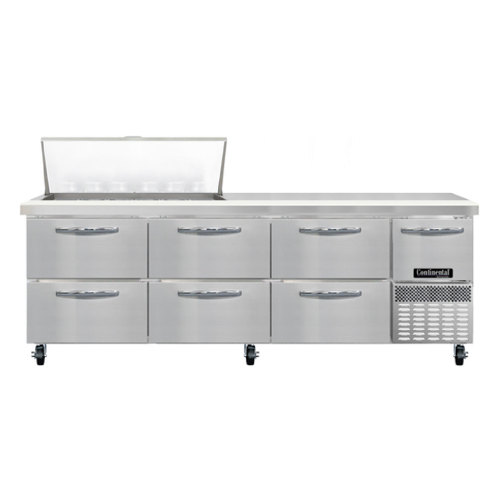 Continental Refrigerator RA93N18M-D Refrigerated Base Sandwich Unit 93"W 300 Series Stainless Steel (Mighty) Top With (18) 1/6 Size X 4" Deep Pans
