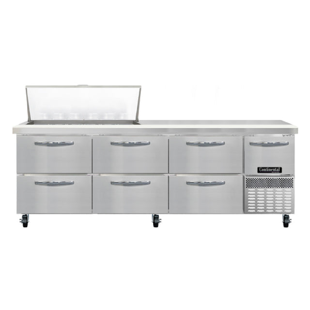 Continental Refrigerator RA93N18M-D Refrigerated Base Sandwich Unit 93"W 300 Series Stainless Steel (Mighty) Top With (18) 1/6 Size X 4" Deep Pans