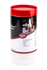 A white plastic PourMaster Complete Unit with a red color-coded pour spout and screw-on lid, labeled “TableCraft.” BPA free, its label lists uses like pouring or mixing cocktail mixes, sauces, batters, juice, and salad dressings.