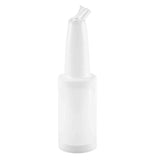 A plain, white plastic PourMaster Complete Unit bottle with a long, narrow neck and pour spout on top. This BPA free bottle is cylindrical with no visible labels, set against a completely white background for full focus.